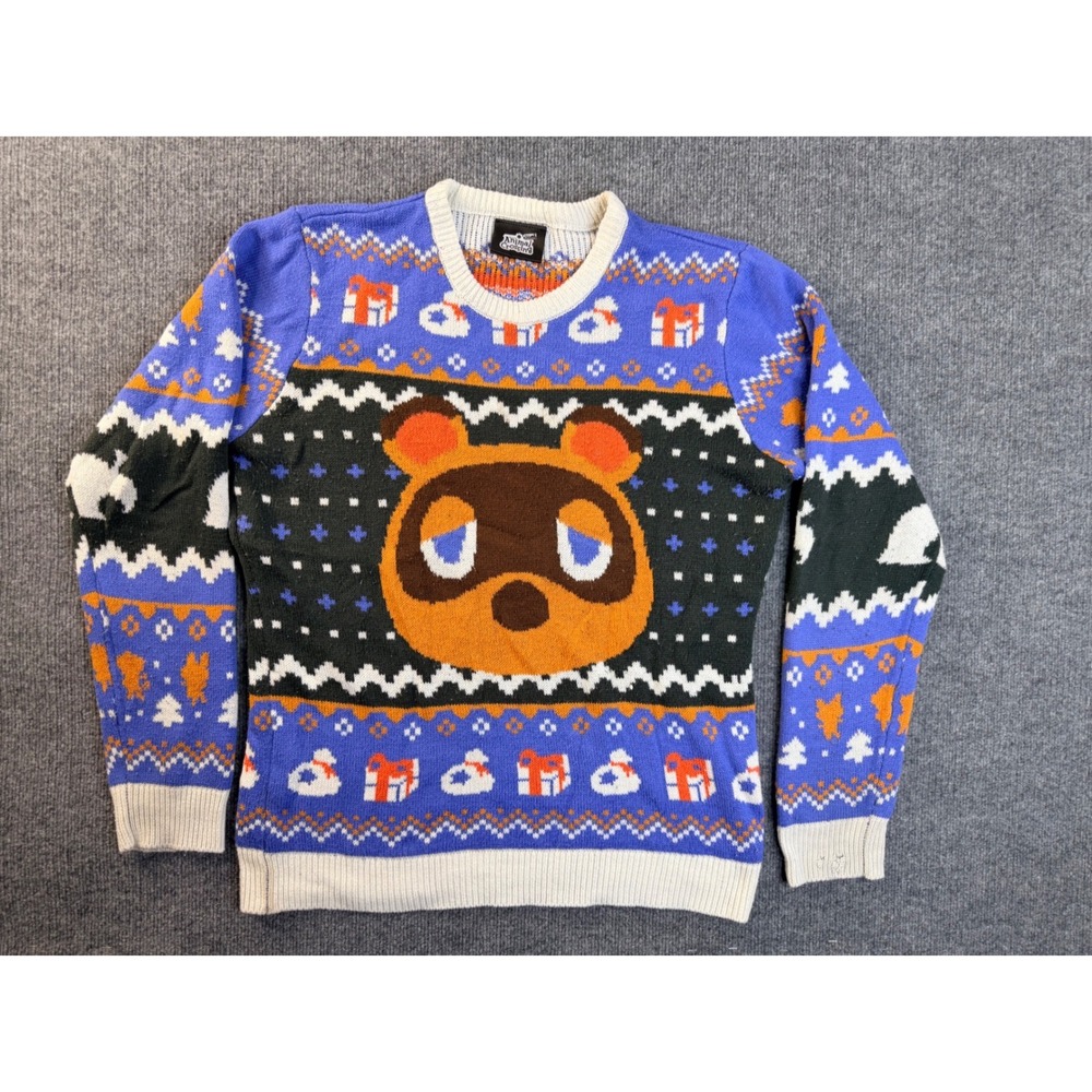 Animal Crossing Tom Nook Holiday Sweater Mens Large Blue Geeknet Nintendo Knit